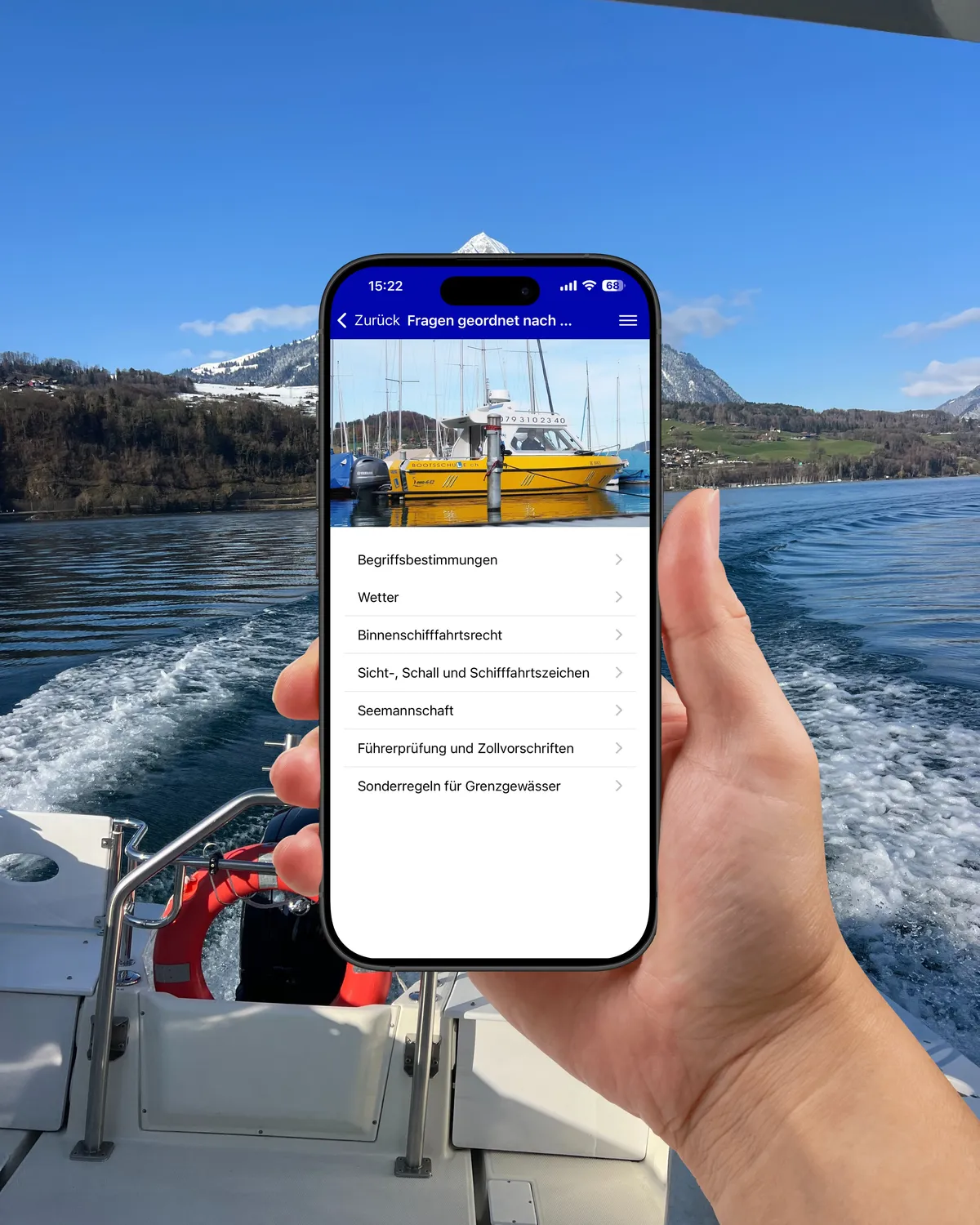 App Bootstheorie.ch mit allen Theoriefragen f&uuml;r die Theorie Bootspr&uuml;fung Kat. A & D