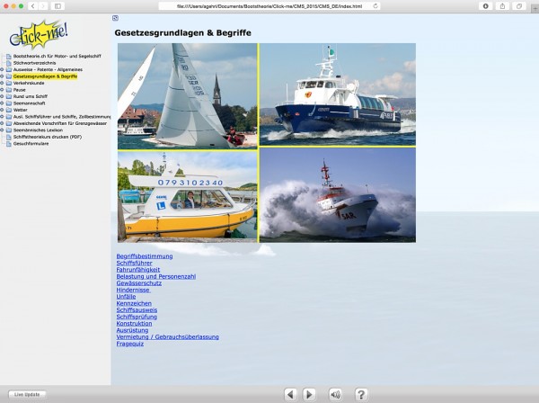 CD Click-me! Schiffstheoriekurs zur Vorbereitung auf die theoretische Bootsprüfung Motorboot Kat. A und Segelschiff Kat. D auf allen schweizerischen Gewässern.